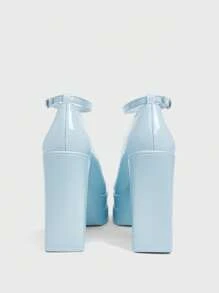 Sugerpunk Women's Fashion Blue Ankle Strap Chunky Heel Platform Pumps, Suitable For Commuting, Dating, Party, Holiday, Wedding For Christmas - Baby Blue - View 4
