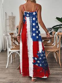 SHEIN 女式休闲长吊带连衣裙，饰有美国国旗印花