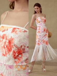 MOTF FLORAL PRINT FRINGE HEM DRESS - Multicolor - View 1