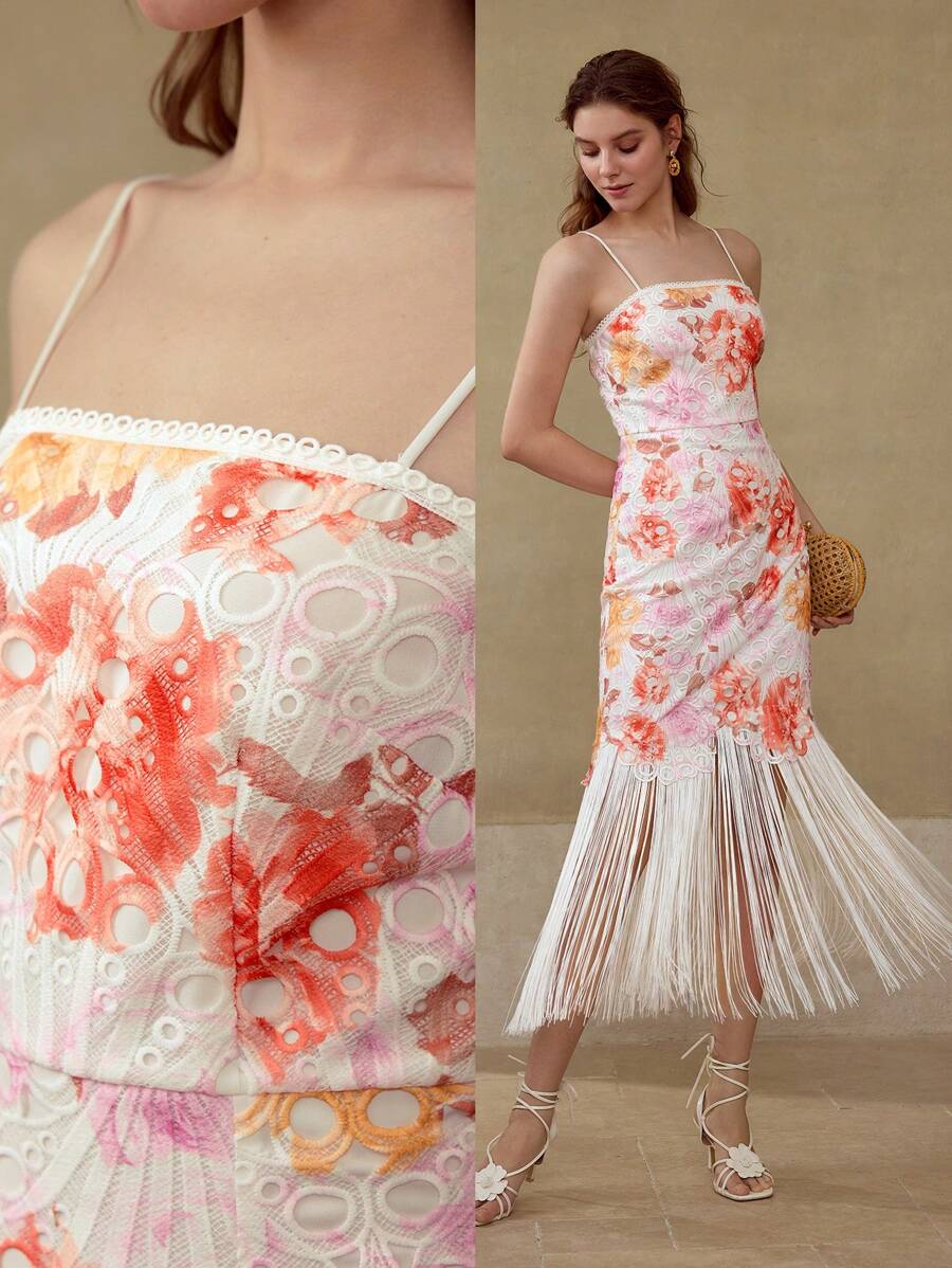 MOTF FLORAL PRINT FRINGE HEM DRESS - Multicolor - View 1