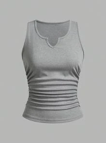 Slaydiva 3pcs/Set Women Casual Deep Notched Neck Ruched Fitted Camisole Set, Suitable For Summer