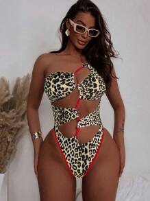Swim SXY Leopard Print Hollow One-Piece Swimsuit For Beach/Vacation For Summer - Multicolor - View 1