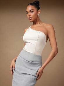 Hauture Asymmetrisches Top mit einem Schulterriemen und offenem Rücken - Aprikosenfarben - Übersicht 5