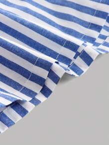 SHEIN Teen Girl Striped Low-Rise Shorts For Summer Vacation Beach Casual Shorts Home Shorts - Blue and White - View 3