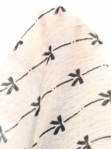 SHEIN Clasi Women Casual Textured Fabric Butterfly Print Batwing Sleeve Blouse - Apricot - View 8