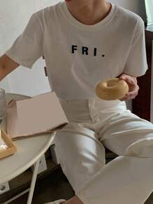 DAZY 字母圖案圓領T恤 - 白色 - 查看 6