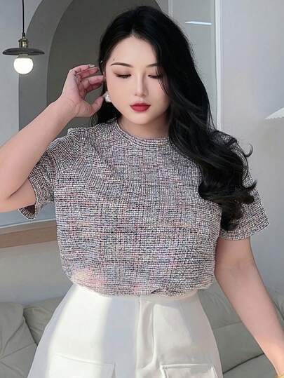 Dazy Plus Plus Size Women Casual Special Color Fabric Fitted Round Neck Short Sleeve Summer T-Shirt