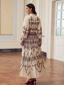ZEYLAH Vestido plisado de manga larga con estampado geométrico