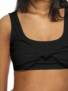 MISSGUIDED Débardeur court avec torsion devant, style de soutien-gorge de sport pour le sport, la danse, le yoga, activité de base. Idéal pour l'été et le printemps - Noir - Voir 5
