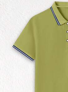 Manfinity Dauomo Men's Fashionable Street Style Logo Print Polo Shirt - Green - View 3