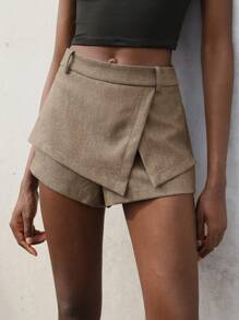 Aveloria Modichic Young College Style Sexy Girl Ins Street Snap 2 In 1 Layered Skort With Belt, Women Super Short Mini Shorts - Khaki - View 1