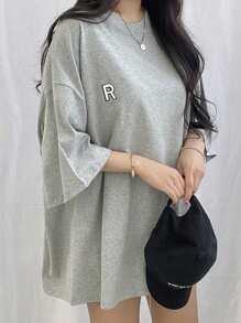 DAZY Camiseta de cuello redondo y manga corta para mujer, sencilla y de moda, adecuada para camiseta oversize de verano