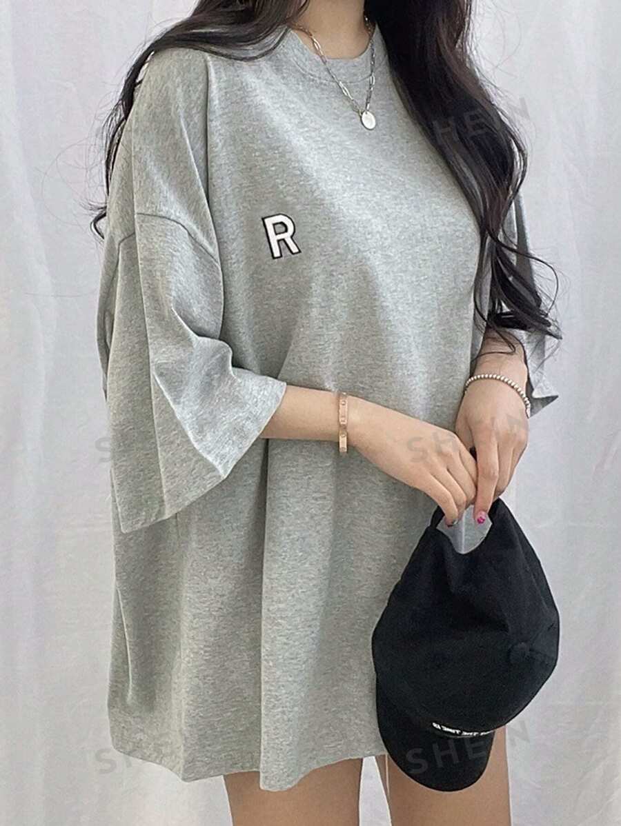 DAZY Camiseta de cuello redondo y manga corta para mujer, sencilla y de moda, adecuada para camiseta oversize de verano