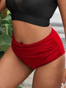 Swim Lushoire Plus Size Women High Waist Swimwear Bottom For Summer Beach Vacation - Red - View 4