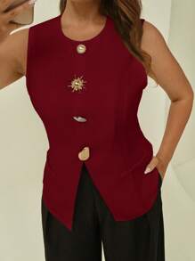 Auralis Blazer sin mangas elegante con decoración de botones dorados para mujer de talla grande, estilo casual de negocios para verano, elegante, crop top para salir, para mujeres, estilo antiguo dinero, top elegante y clásico