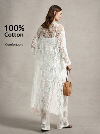 Briarwyn 女士休闲浪漫纯色镂空长袖开衫