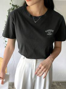 DAZY Letter Graphic Round Neck Tee - Black - View 6