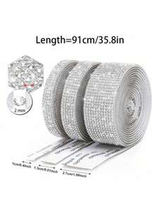 SHEIN 1 Pc Self-Adhesive Crystal Rhinestone Diamond Ribbon - DIY Diamond Ribbon Stickers With 2 Mm Rhinestones For Arts Crafts,Bling Silver Ribbon Rolls For Phone,Car Decoration