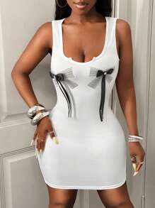 BamGleam Women's Solid Color Spaghetti Strap Dress, Fashionable For Summer - White - View 7