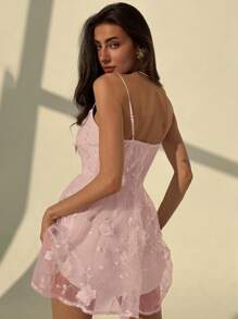 Aloruh Vestido entallado con escote de tirantes finos, malla y bordados románticos para la temporada de bodas y citas
