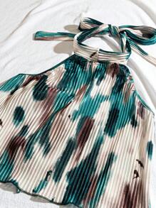 Breezaya Set de crop top + pantaloni scurți cu imprimeu în acuarelă de vară pentru vacanță