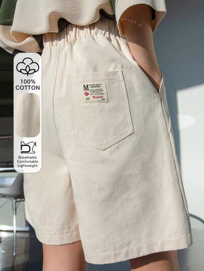 Letter Patched Slant Pockets Shorts Fall