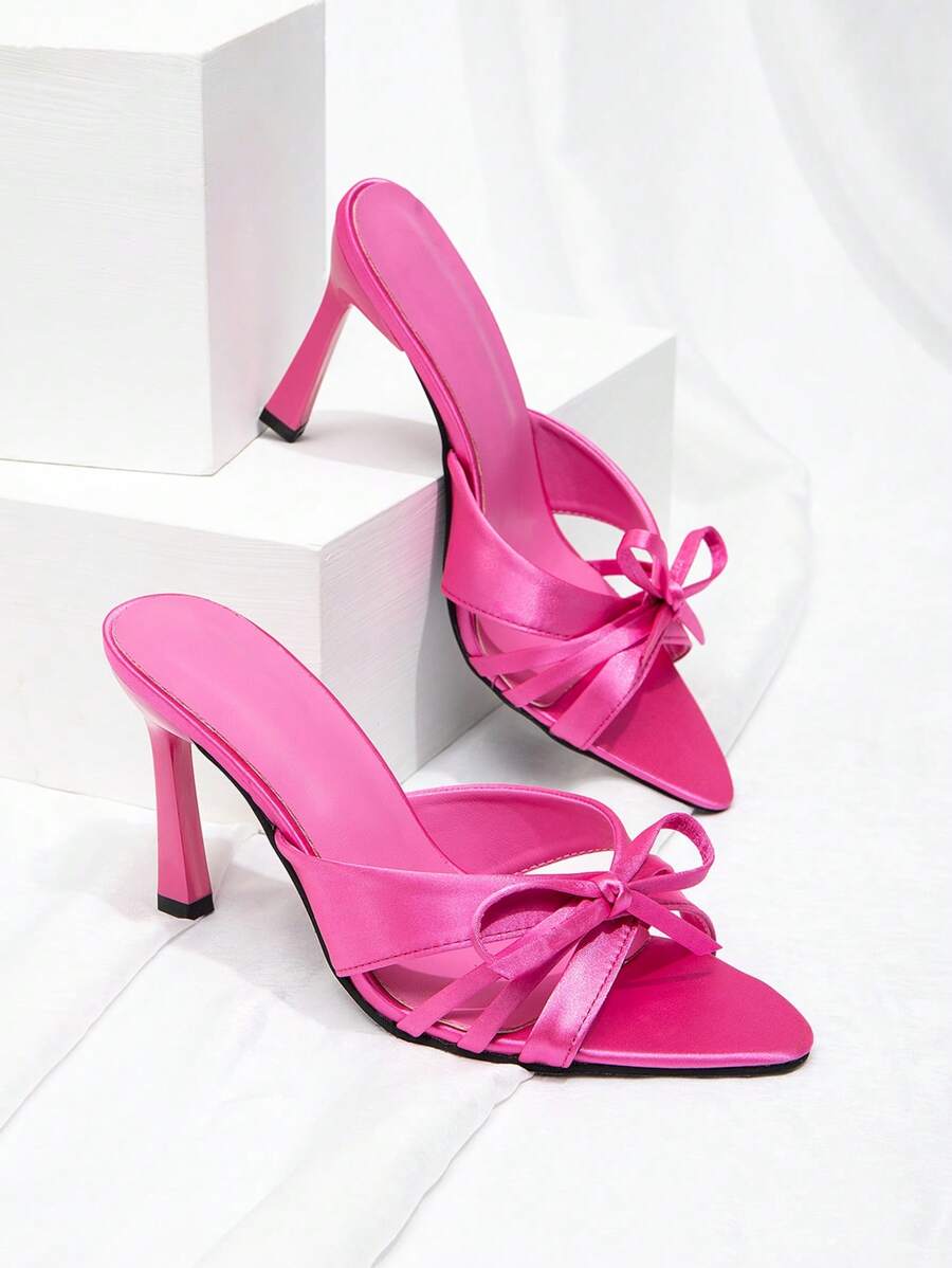 CUCCOO CHICEST New Fashion Versatile Rhinestone Bow Strap Stiletto High Heel Sandals - Hot Pink - View 1