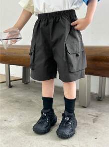 SHEIN Toddler Boys' Casual Loose Fit Cargo Shorts With Dual Side Pockets, Comfortable For Everyday Wear & Travel