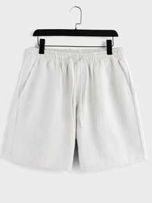 SHEIN Forever 21 Linen Bermuda Shorts And Linen Solid Color Loose Knee-Length High Waisted Basic Shorts With Side Pockets Fashionable Style