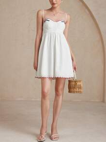 Aveloria Rosie Nuevo vestido corto para mujer de estilo francés, elegante y minimalista para vacaciones, con concha, bordado de precisión, volantes en el bajo y corte ceñido a la cintura