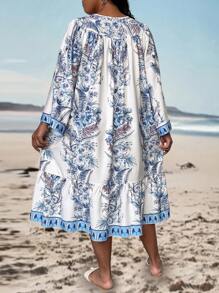 EMERY ROSE Robe ample à taille élevée avec impression florale et protection solaire pour femmes en vacances. Une ligne de coupe flatteuse pour un usage casual