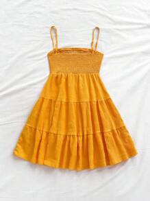Soleia Solid Ruffle Hem Cami Dress - Mustard Yellow - View 2