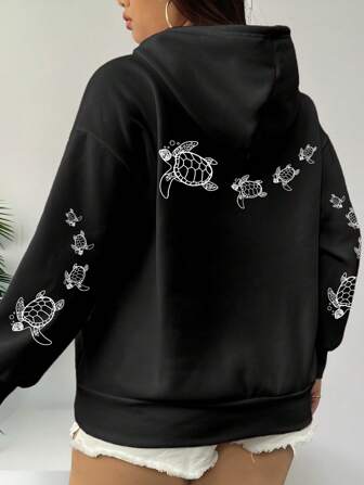 Calvaya sweat-shirt à capuche avec cordon de serrage, imprimé tortue, grande taille, produit phare