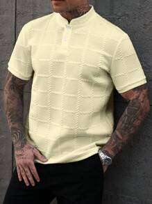 Manfinity Homme 男士休闲立领 Polo 衫，夏季时尚 - 杏色 - 查看 7