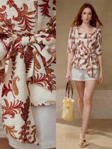 MOTF PREMIUM 全身印花荷叶边衬衫 - 紅白色 - 查看 1