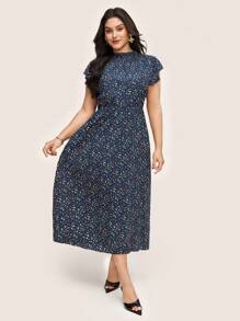 SHEIN LUNE SHEINLUNE Vestido midi de manga corta con estampado floral diminuto para mujer talla grande