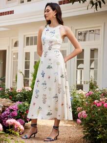 Chiquease Vestido de verano largo con estampado floral diminuto y espalda descubierta para mujer, ideal para playa y vacaciones