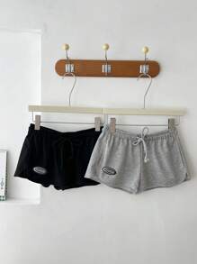 SHEIN EZwear 2 件女士休闲抽绳松紧腰短裤套装，带开叉，适合夏季 - 彩色 - 查看 5