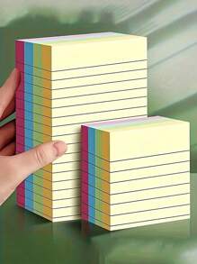 SHEIN 100/200 hojas de notas adhesivas rayadas de 4 colores, portátiles, notas adhesivas para estudiantes, marcador de escritura, notas autoadhesivas fáciles de aplicar, libreta de notas de oficina, hogar, escuela en dos estilos grandes y pequeños, pequeño ayudante de oficina, de vuelta a la escuela