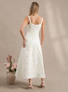 SHEIN Clasi Hochwertiges langes Tragerkleid für Damen, Kleid mit französischer Taille und Puffärmeln, elegant für Partys und Abendkleider im Sommer - Rot - Übersicht 2