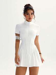 CourtClass Women's Sport Dress With Slimming Waist And Anti-Flashing Design - White - View 2