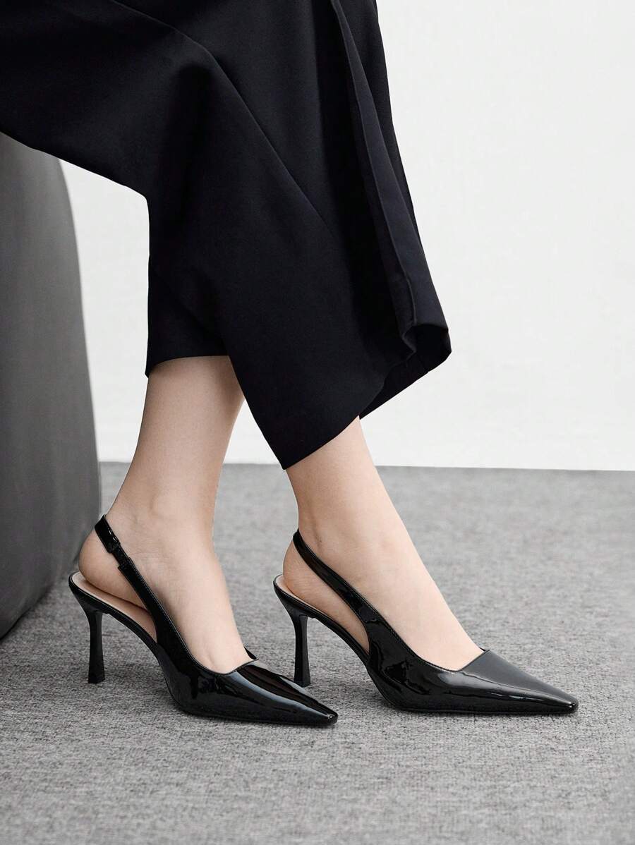 CUCCOO BIZCHIC Fashionable Patent Leather Pointed Toe High Heels, Slingback Black Pumps For Office, Date, Party, Wedding And Vacation - Black - View 1