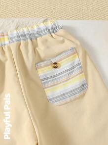 Young Boys Khaki Cropped Polyester Pants With Pockets For Everyday Casual Wear - Khaki - View 5