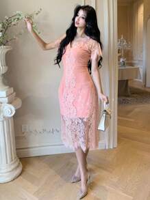 DAZY Rochie midi cu mâneci cu volane, culoare umbrită, pentru femei - Verde - Vizualizare 8