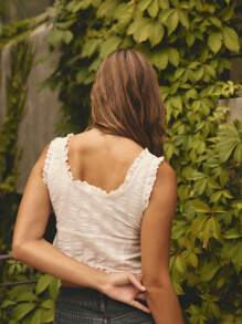 Aralina Summer Vacation Boho Ruffle Trim Pintuck Detail Front Tie Sleeveless Bustier Top