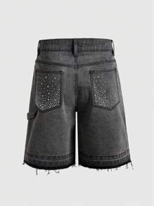 ROMWE MEN Street Life Men's Grunge Denim Shorts, Fashionable For Summer - Black - View 2