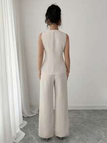 Elenzga Vintage Look Casual Waistcoat + Pants, For Spring/Summer Vacation