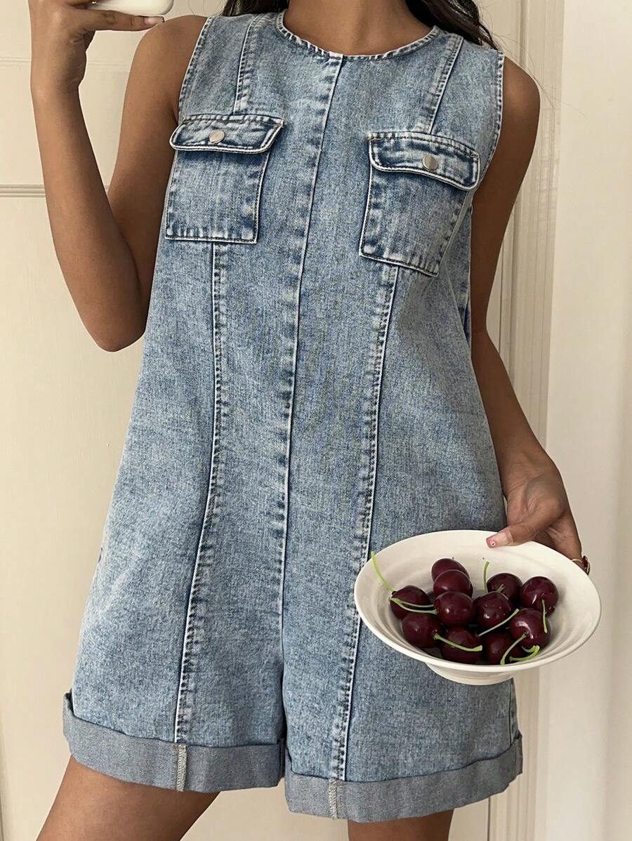 Siren Gaze Women's Casual Loose Denim Overall Shorts And Jumpsuit, Blue, Summer Beach Vacation, Suitable For Daily Dating, Night Out, Nightclubs, Parties, Get-Togethers, Pool Parties, Holiday Women's Women's Clothing;Mother Day/Mom/Mother/ Mommy/Mother's Day/Mama/Mum/Mother's Day Gift