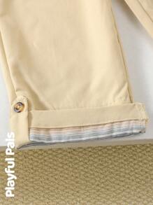 Young Boys Khaki Cropped Polyester Pants With Pockets For Everyday Casual Wear - Khaki - View 7