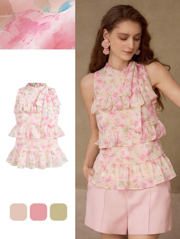 RUFFLE FLORAL PRINT BLOUSE